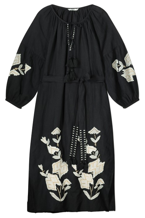 DRESS LINNEN HEAVY EMBROIDERY BLACK 3