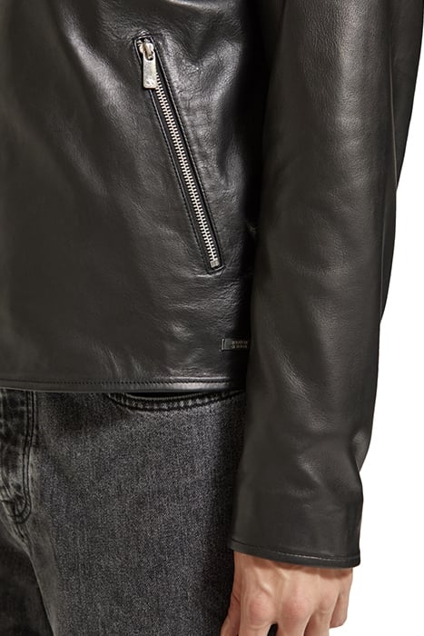 PLACEMENT PRINT LEATHER BIKER JACKET BLACK 8