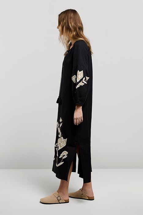 DRESS LINNEN HEAVY EMBROIDERY BLACK 4