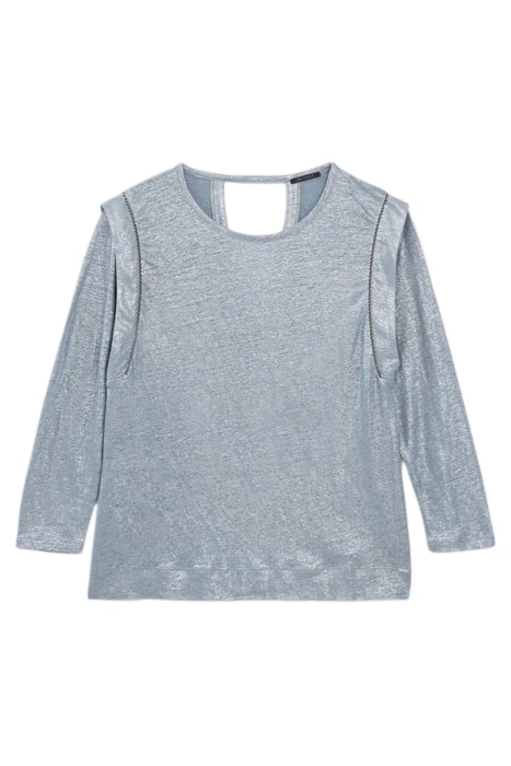 STORM BLUE LINEN FOIL MICROBEADED T-SHIRT 5