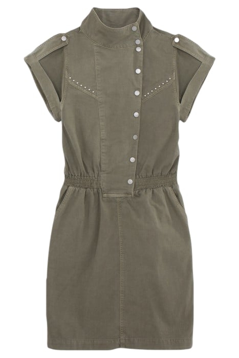KHAKI DRESS WITH ASYMMETRICAL COLLAR 4