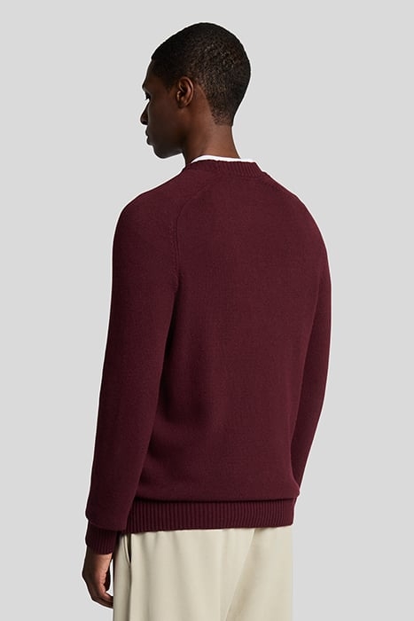 SADDLE SLEEVE CREW NECK JUMPER BURGUNDY HEATHER 2