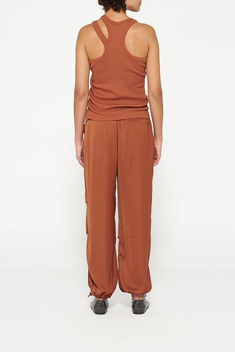 SATIN PARACHUTE PANTS SADDLE BROWN 2