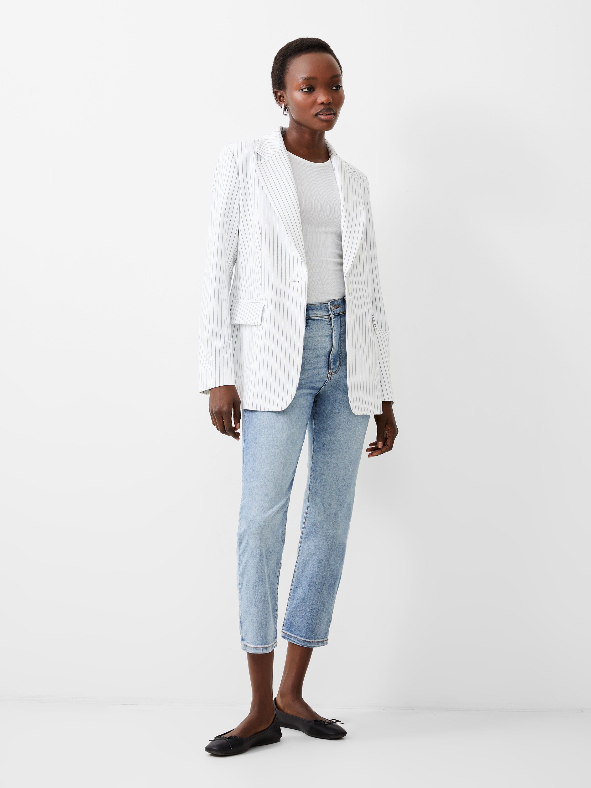 FRENCH CONNECTION WHISPER PINSTRIPE JACKET SUMMER WHITE/MARI 2