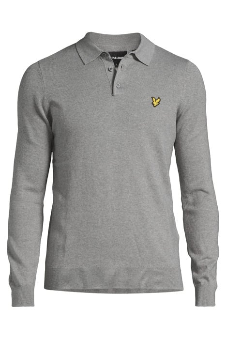 COTTON MERINO LONG SLEEVE KNITTED POLO MID GREY MARL 3