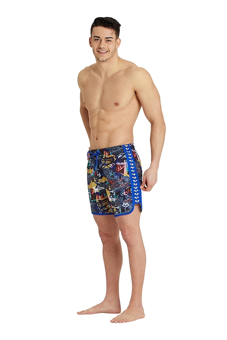 MEN'S ARENA ICONS BEACH BOXER ALLOVER NEON BLUE MULTI-NEON B 3