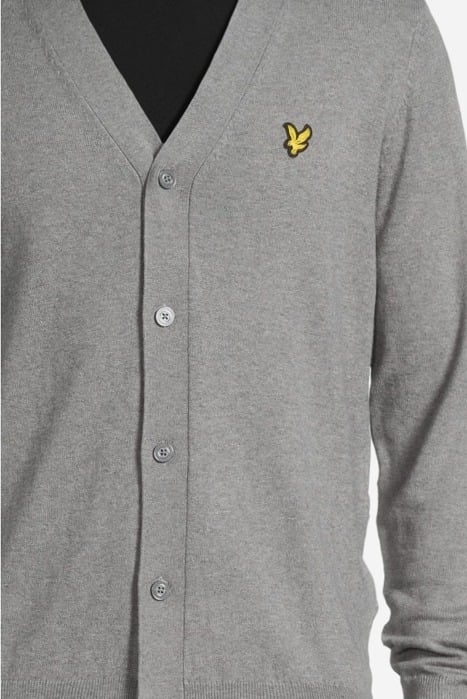 COTTON MERINO V NECK CARDIGAN MID GREY MARL 4