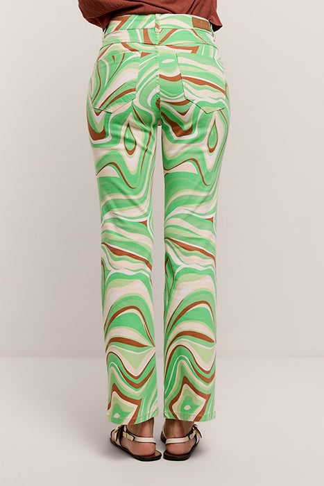 CROPPED FLARED PANTS SWIRL PRINT STRETCH TWILL ISLAND GREEN 2