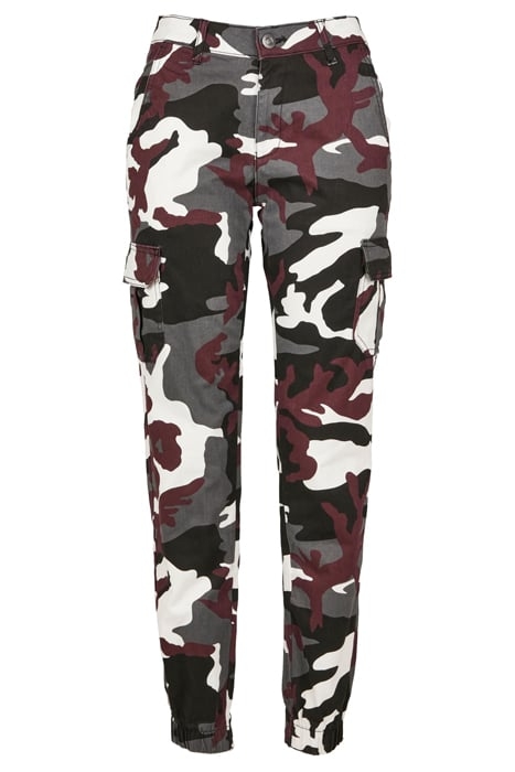 LADIES HIGH WAIST CAMO CARGO PANTS WINE CAMO 1