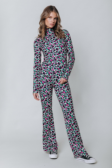 CUTE FLOWER PEACHED EXTRA FLARE PANTS MULTICOLOR 2