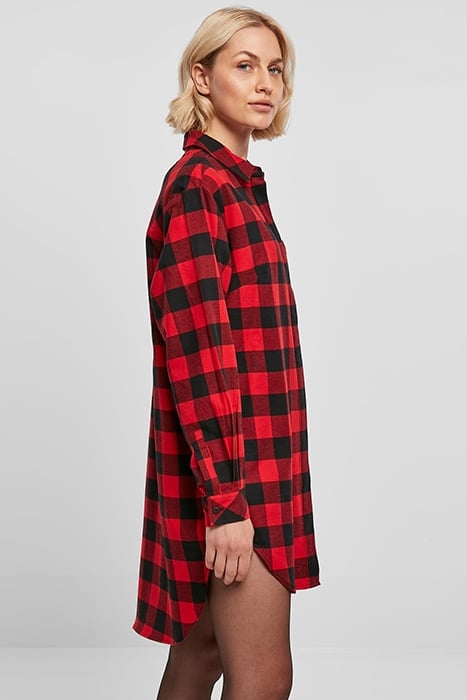 LADIES OVERSIZED CHECK FLANNEL SHIRT DRESS BLACK/RED 7