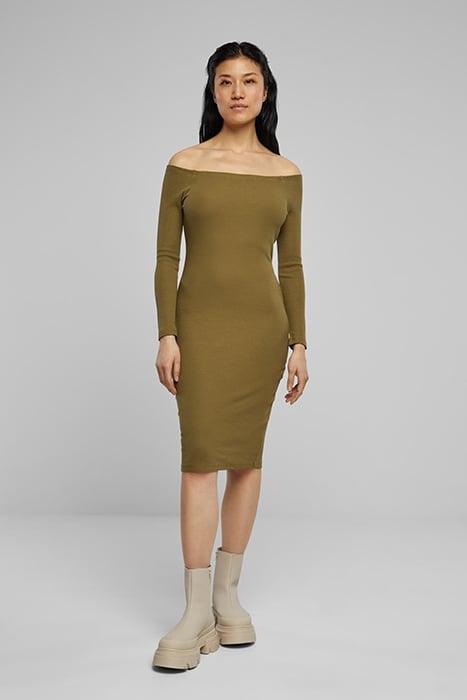 LADIES OFF SHOULDER LONGSLEEVE RIB DRESS TINIOLIVE 1
