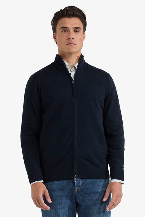 FINE MERINO ZIP THRU CARDIGAN NAVY 1