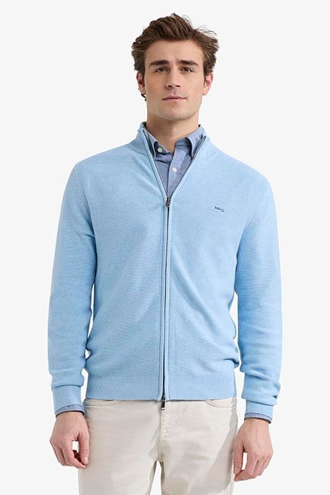 STRUCTURED ZIP THRU CARDIGAN LIGHT BLUE 1