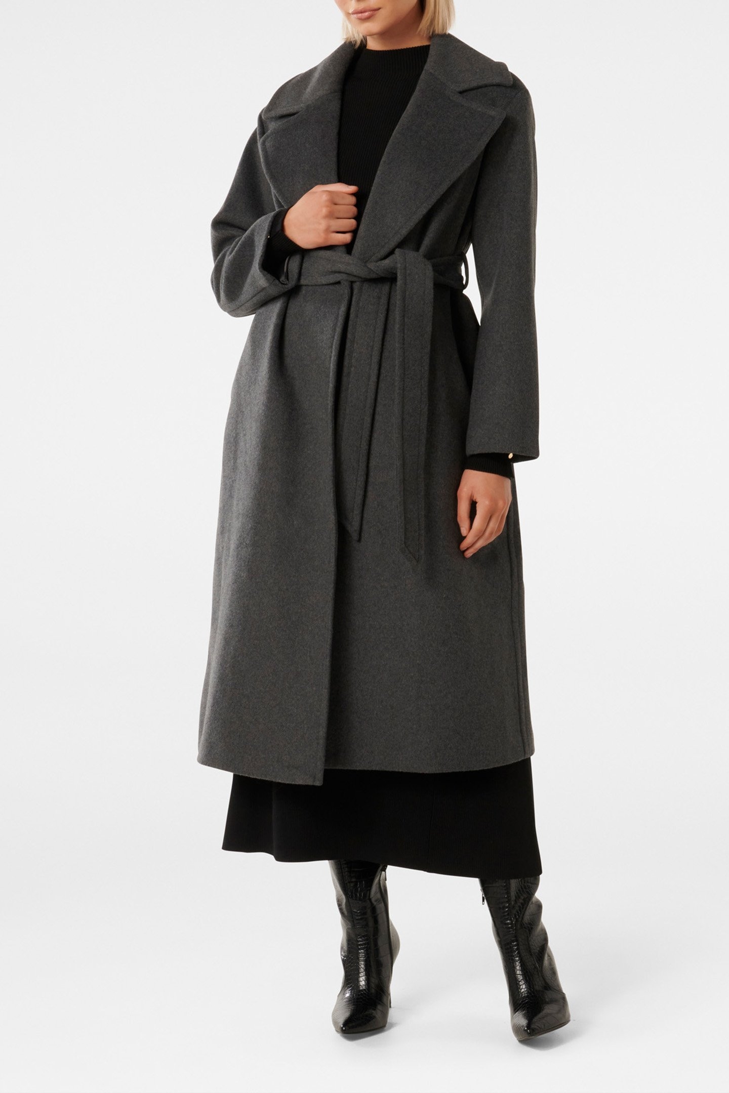 PRIYA WRAP COAT CHARCOAL GREY MARLE 1