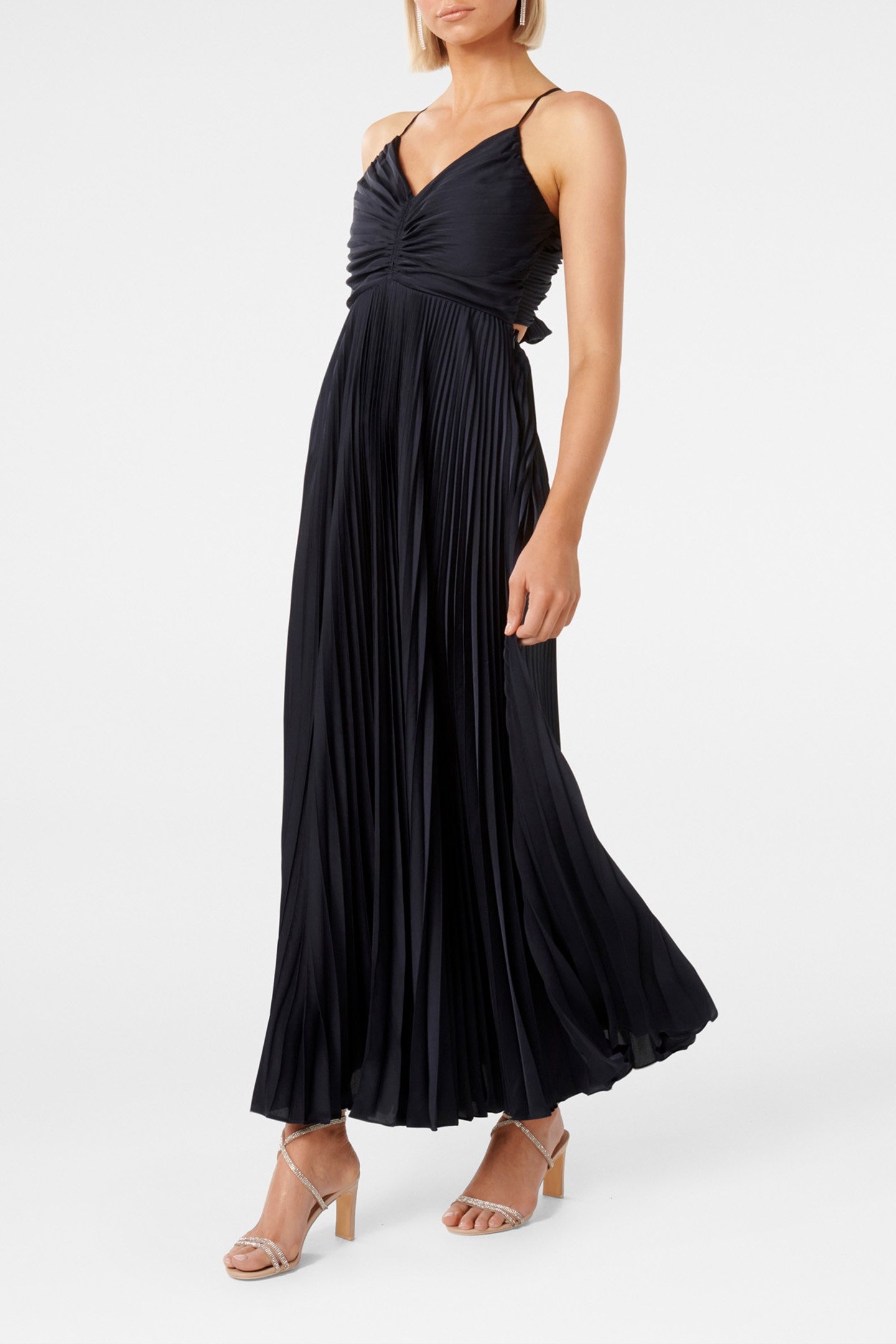 GERI TIE BACK PLEATED MAXI DRESS NAVY 4