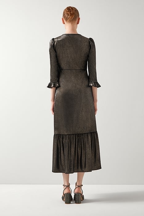 DEBORAH PEPLUM MIDI DRESS GOLD 2