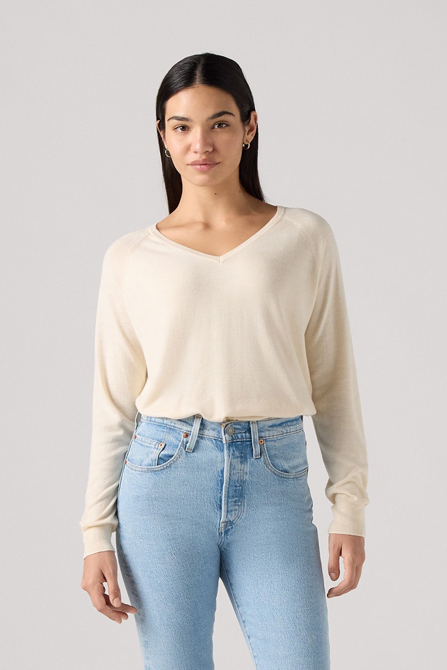 PETAL VNECK SWEATER WHITE SWAN TRIBLEND 1