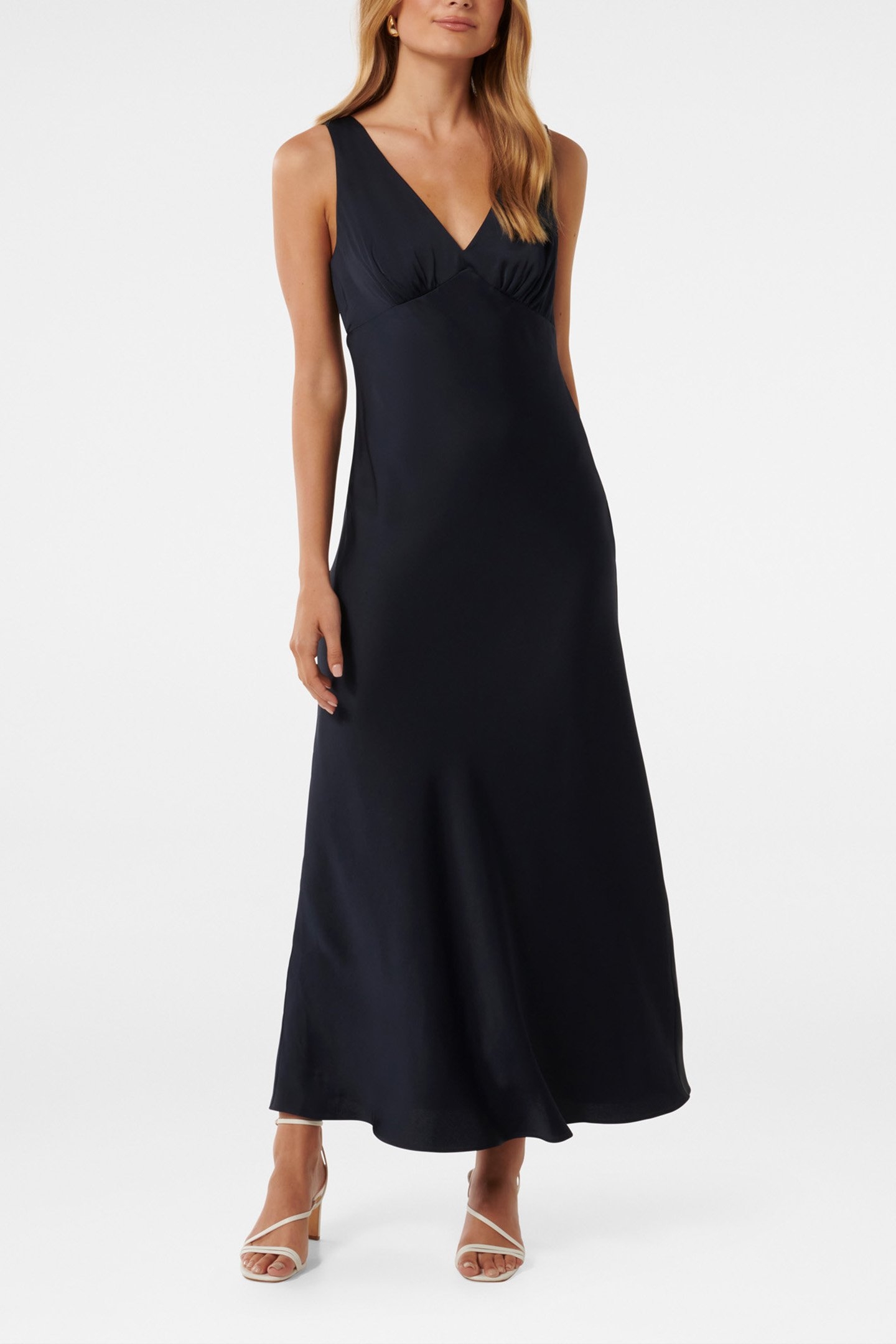 CAMERON V NECK SATIN MAXI DRESS NAVY 4