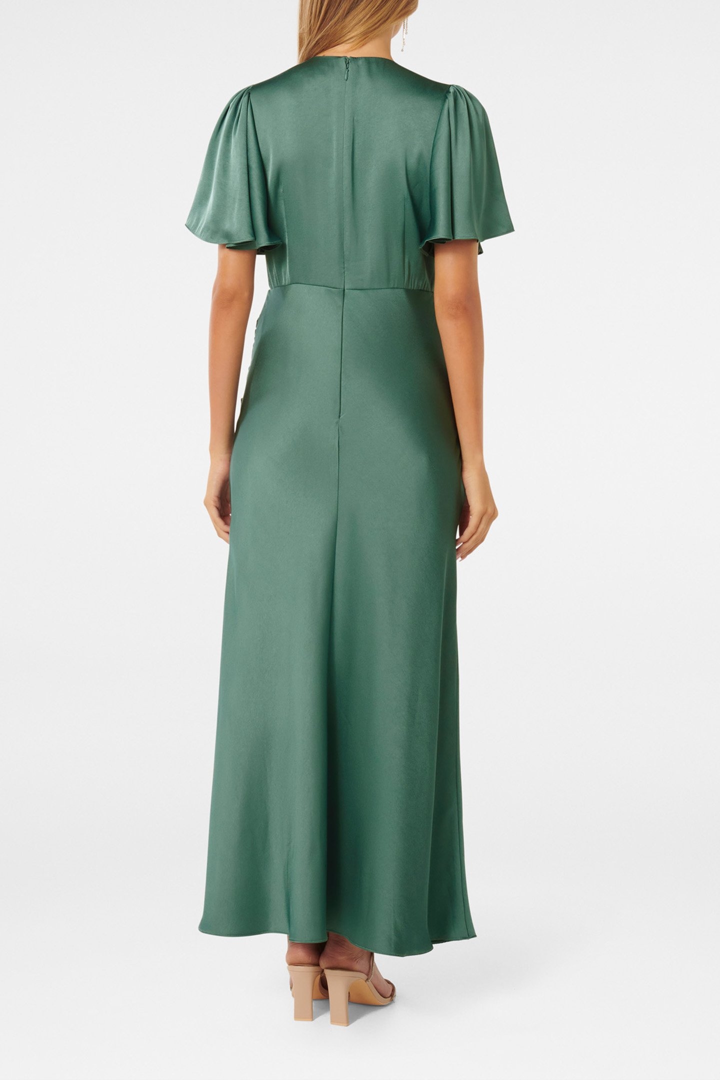 CHELSEA FLUTTER SLEEVES SATIN MAXI DRESS BURNING SAGE 2