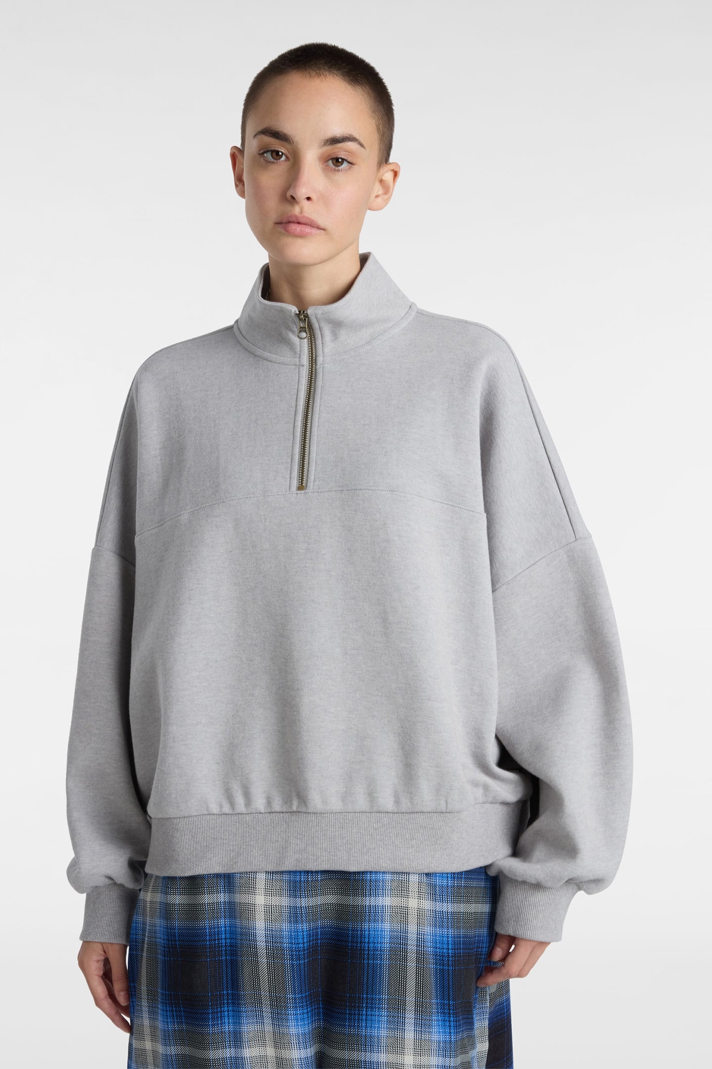 ELEVATED DOUBLE KNIT LOOSE MOCK NECK CEMENT HEATHER 1