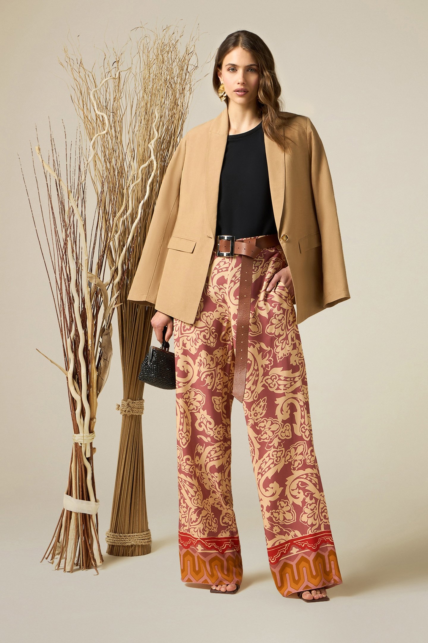 PATTERNED PALAZZO TROUSERS RED 4