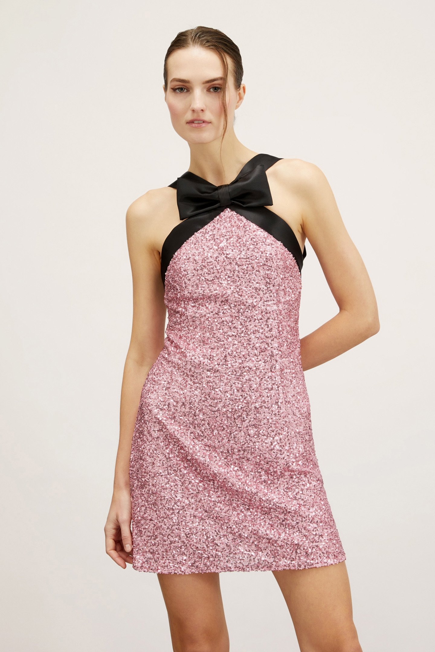 FULL SEQUIN MINI DRESS WITH BOW RED 1