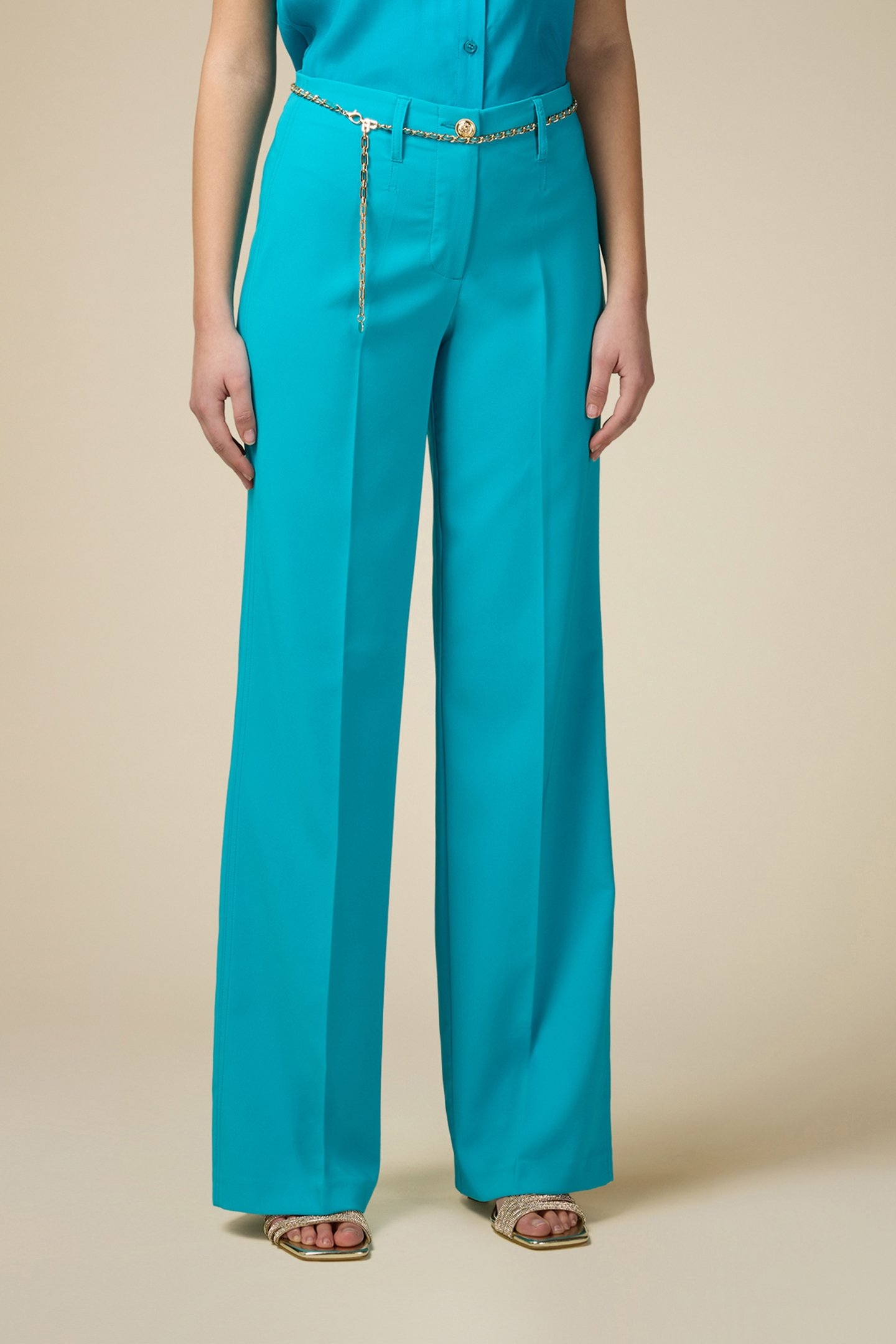 TECHNICAL FABRIC FLARED TROUSERS BLUE 1