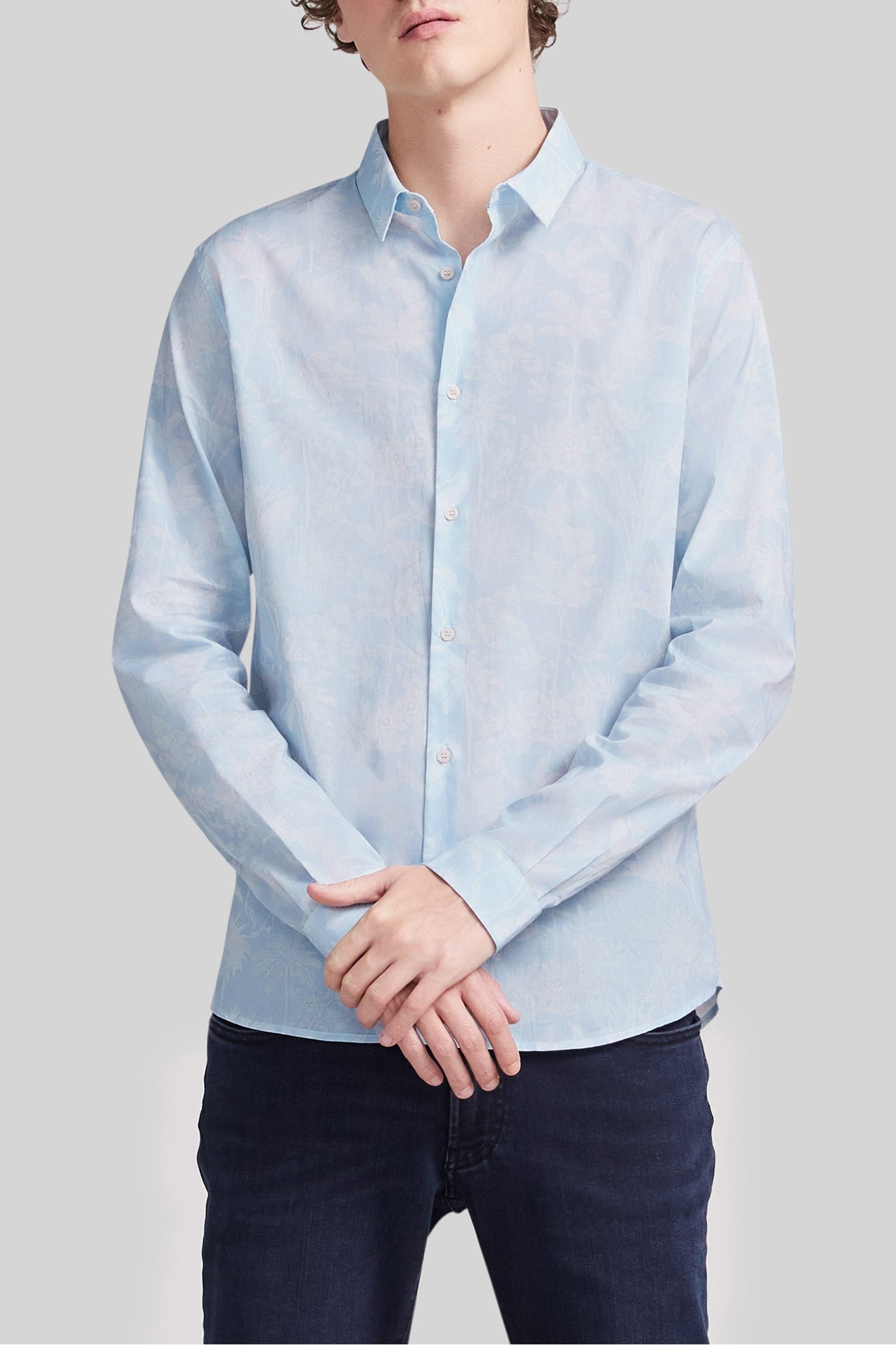 SKY TROPICAL MOTIF LIBERTY FABRIC SLIM SHIRT 1