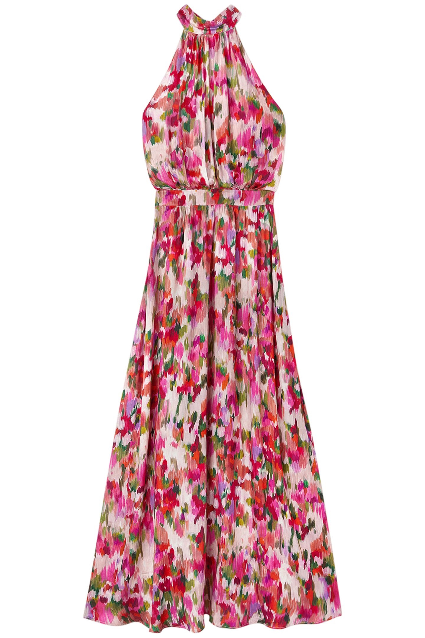 FLORAL INDIAN INK PRINT HALTERNECK DRESS RED 3