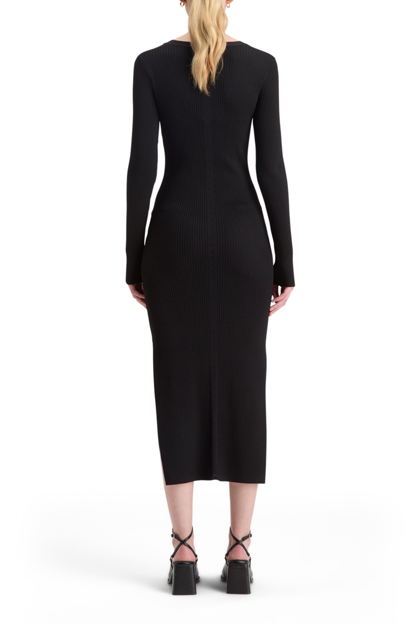 RIBBED KNITTED MIDI DRESS EVENING BLACK 2