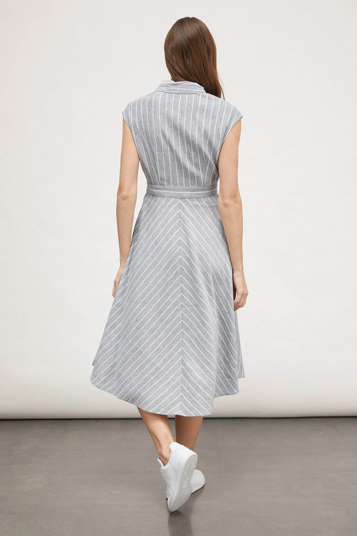 LINEN BLEND PINSTRIPE CHEMISIER DRESS GREY 2