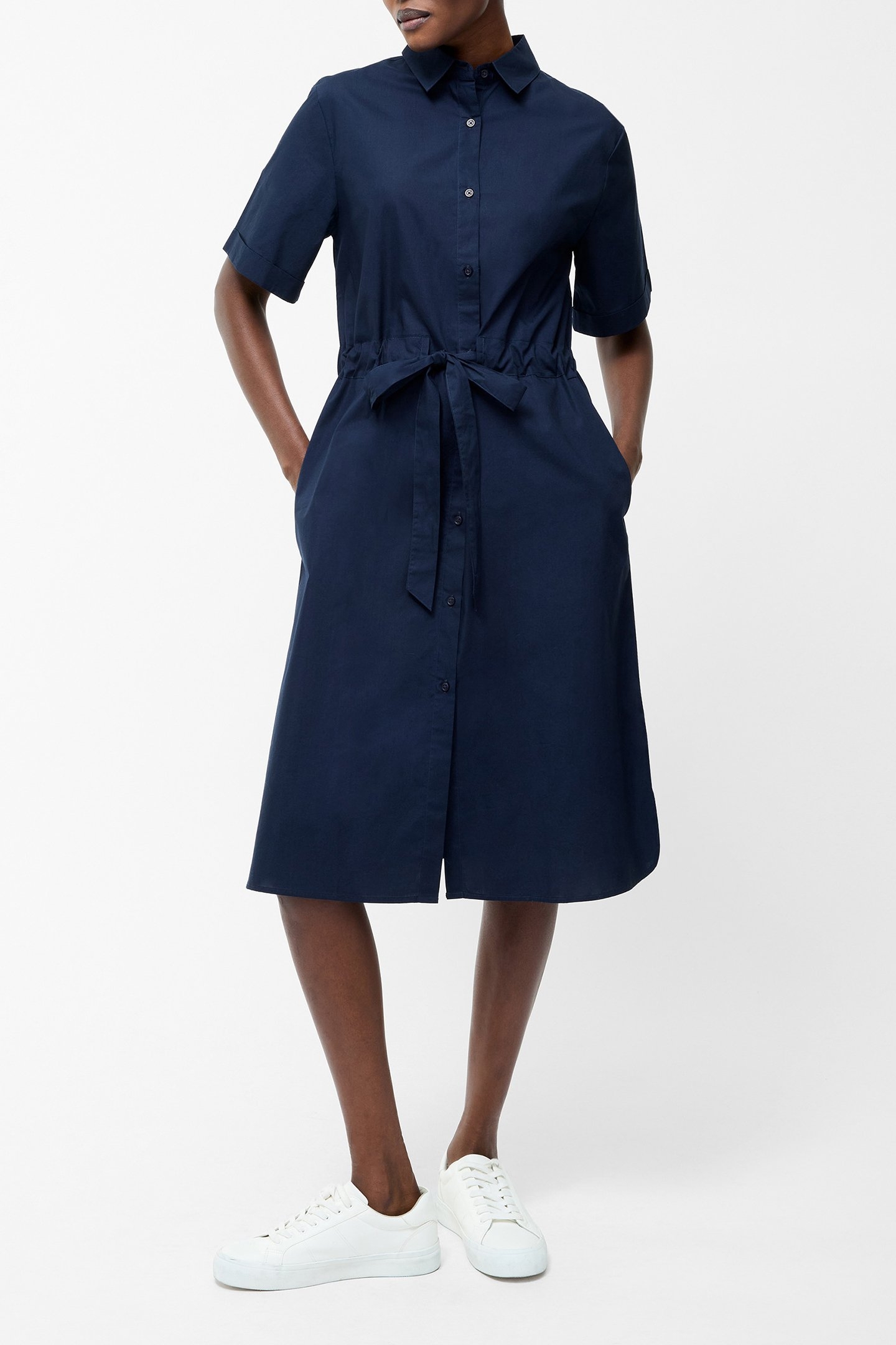POPLIN TIE WAIST SHIRT DRESS MIDNIGHT 1