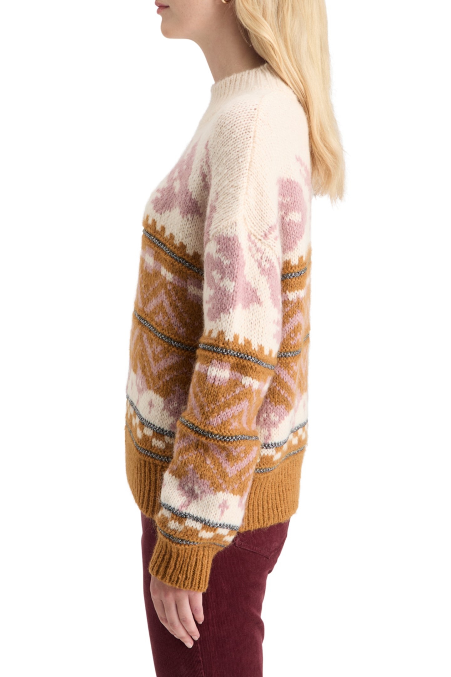 METALLIC FAIR ISLE PULLOVER TOBACCO 6