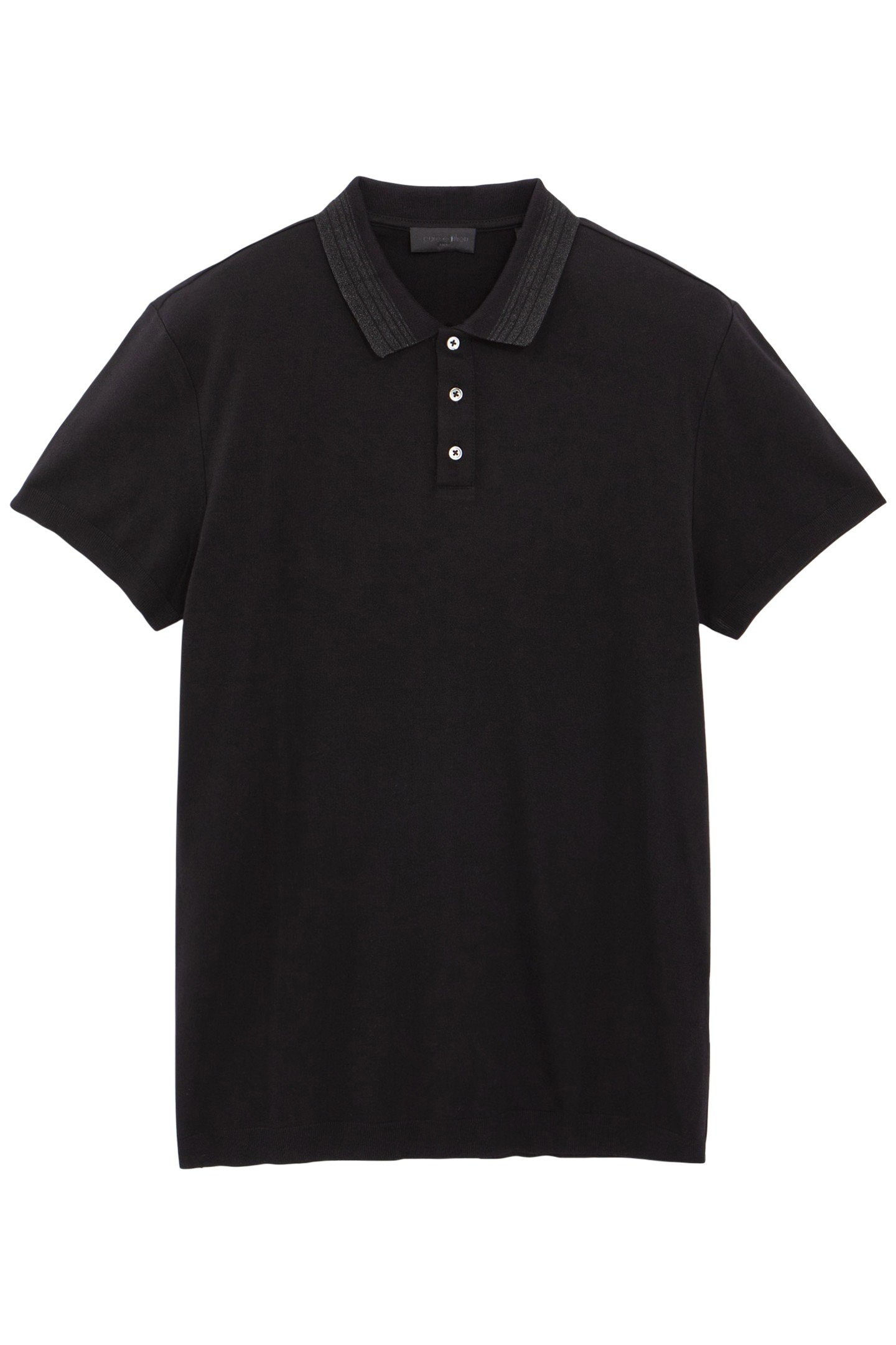 PURE EDITION–BLACK MODAL POLO SHIRT, STRIPED COLLAR 4