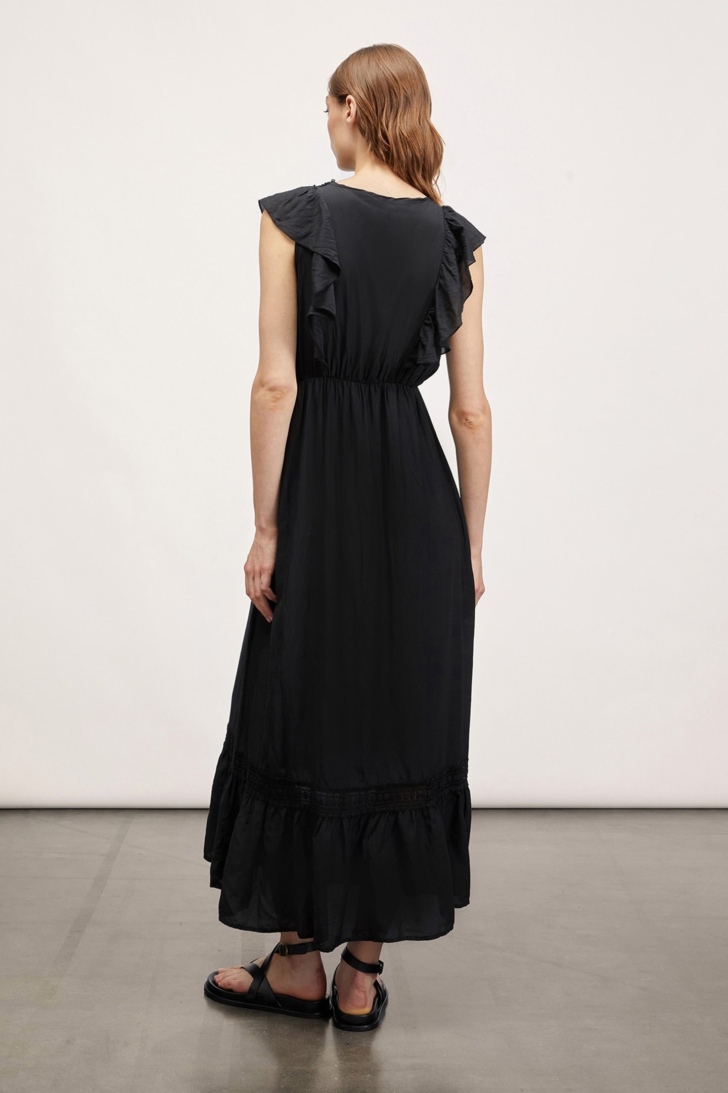 LONG SUMMER DRESS WITH FLOUNCE BLACK 2