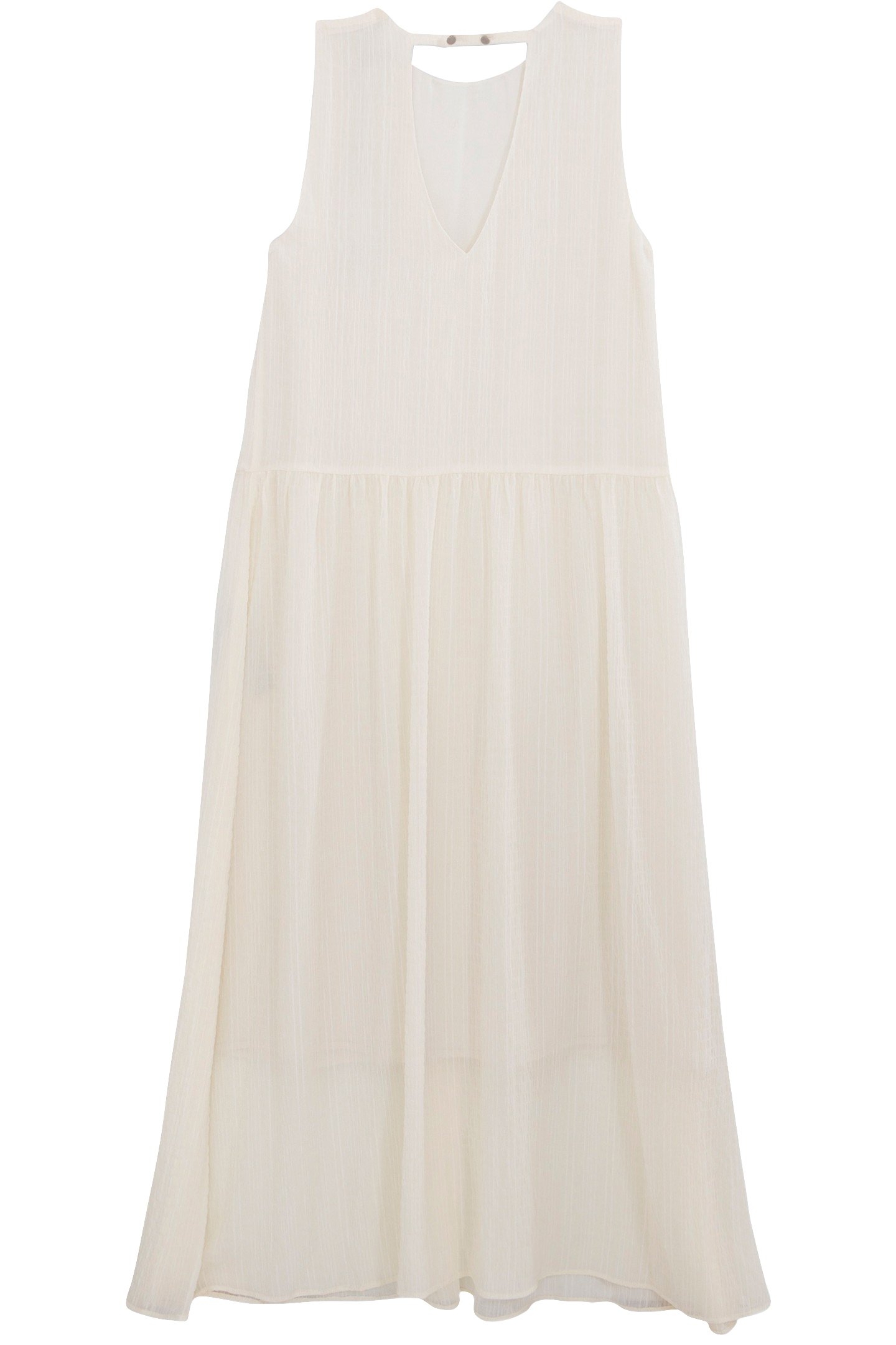 WHITE VOILE MAXI DRESS WITH CHECK PATTERN EFFECT 1