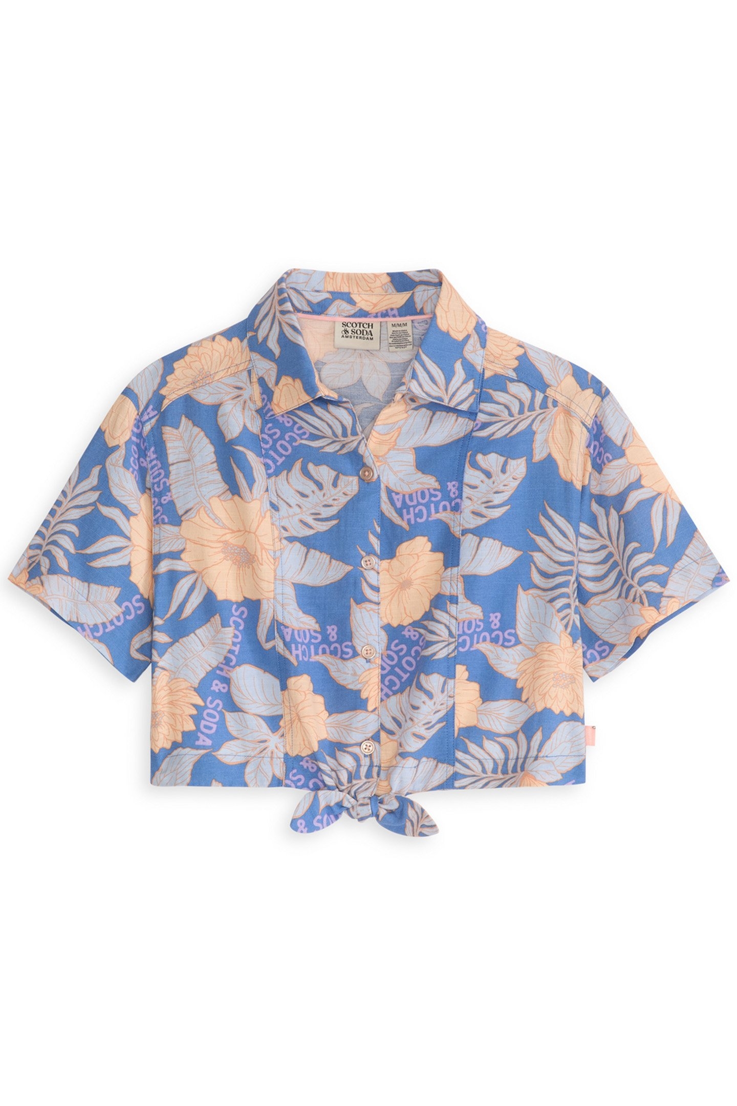 GIRLS SS TIE FRONT BUTTON UP TOP BLUE/GREY 1