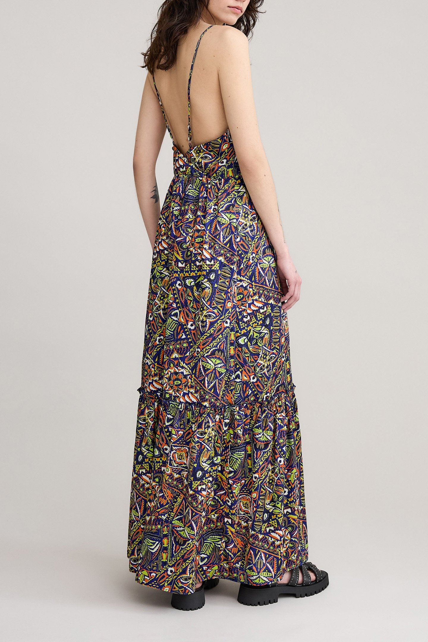 BLUE RECYCLED POLYESTER ETHNIC GRAPHIC DRESS 5