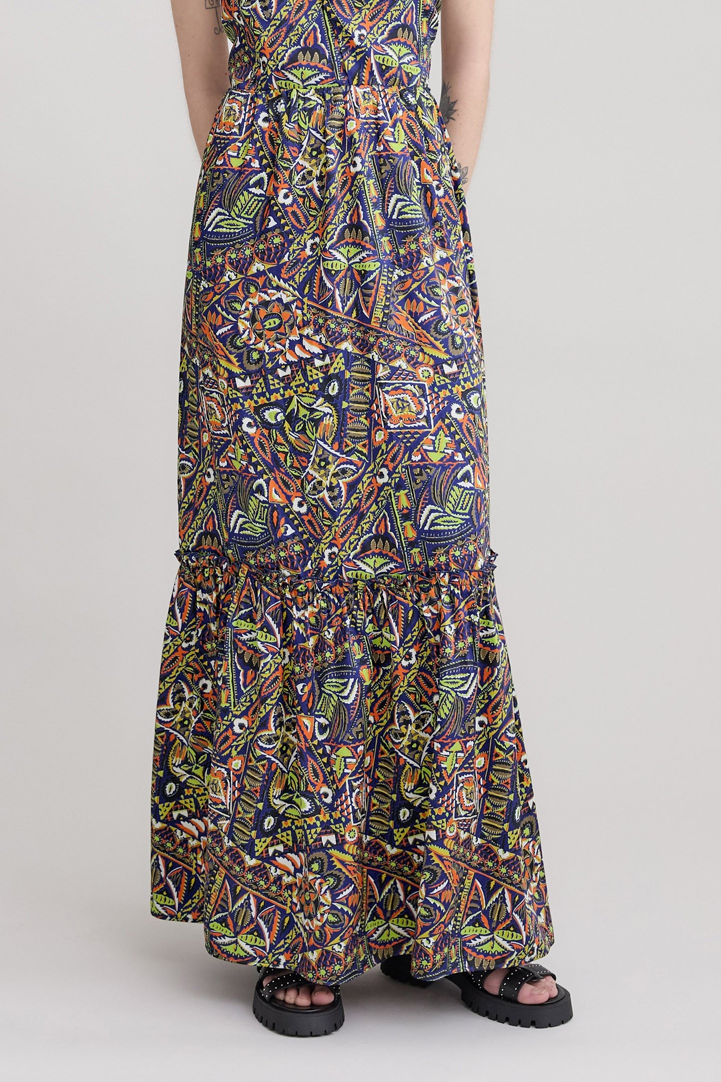 BLUE RECYCLED POLYESTER ETHNIC GRAPHIC DRESS 6