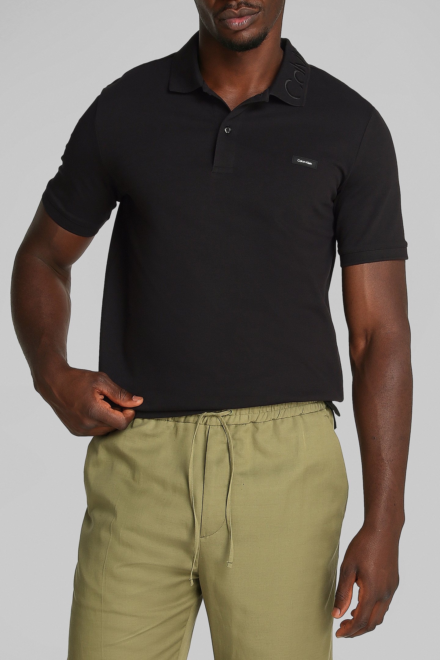 STRETCH PIQUE LOGO CK SLIM FIT POLO, BLACK 1