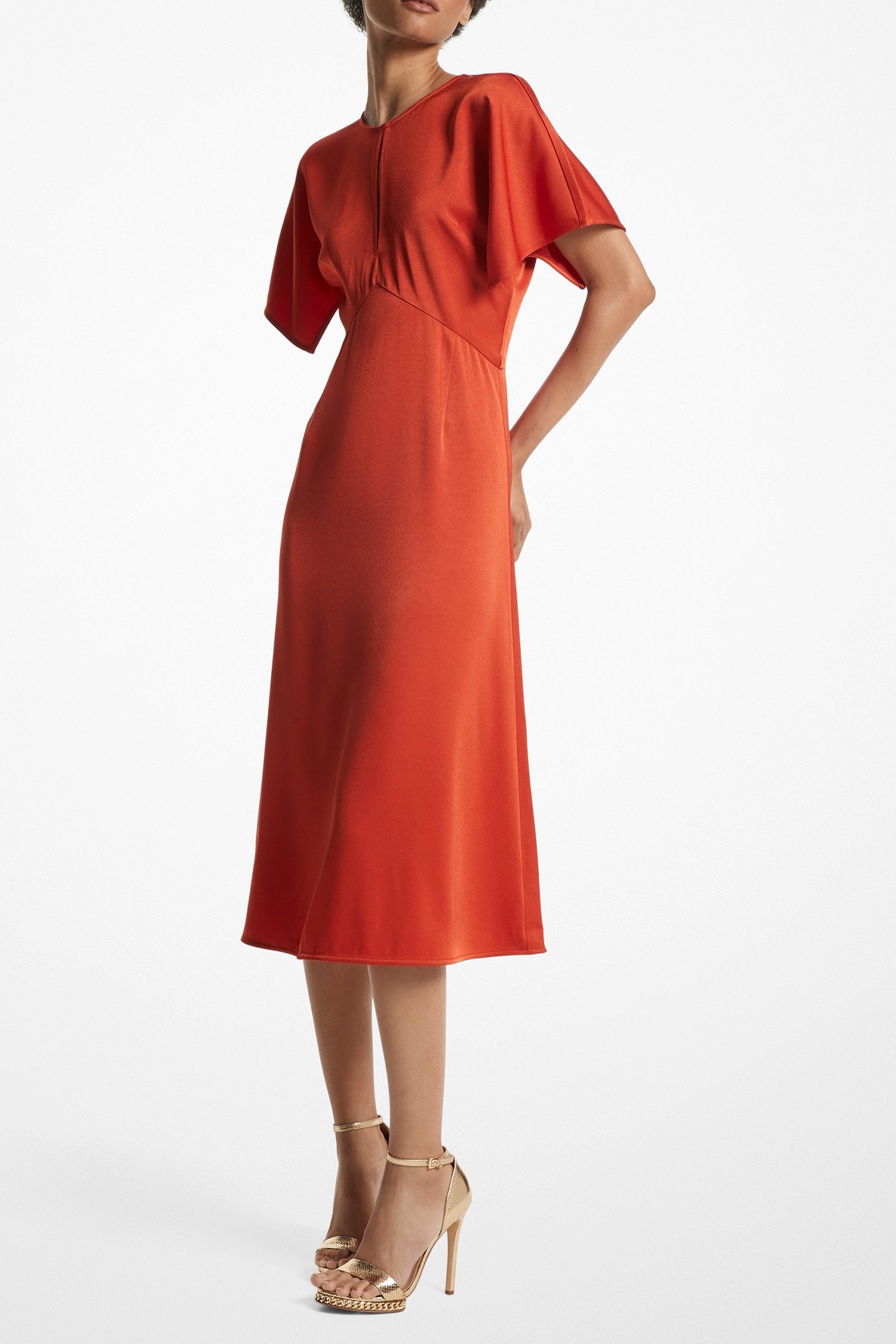 FLUTTER SLEEVE MIDI DRESS IN TERRACOTA 1