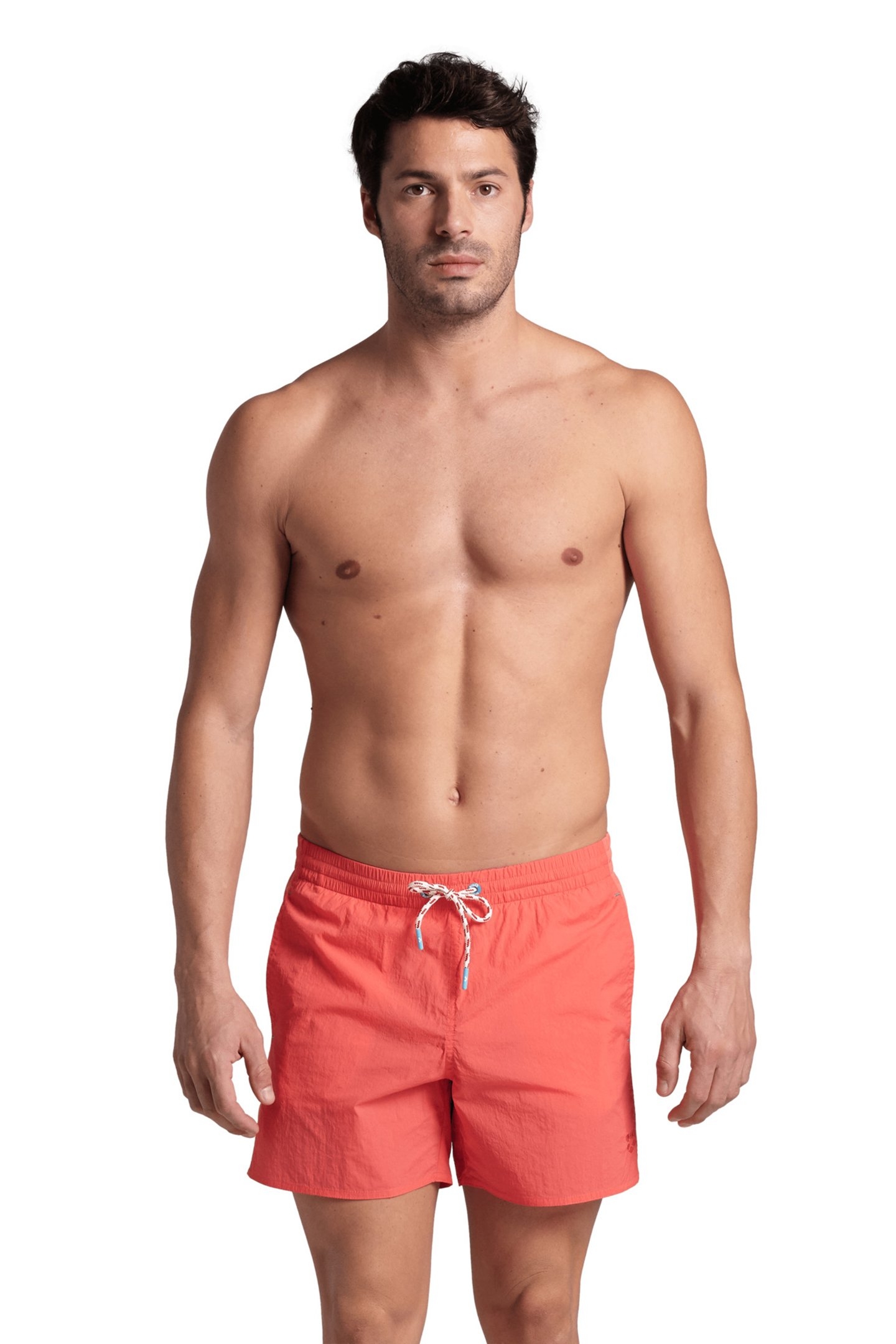 MEN'S ARENA TEAM STRIPE BEACH SHORT SOLI CALYPSO CORAL 1