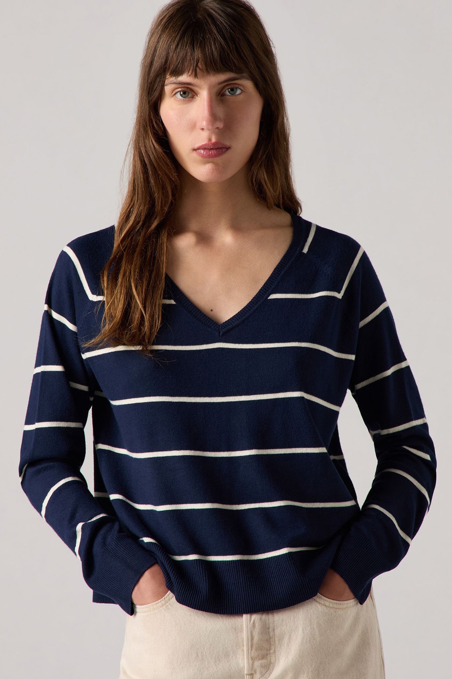 PETAL VNECK SWEATER STEPHANIE STRIPE NAVY 4