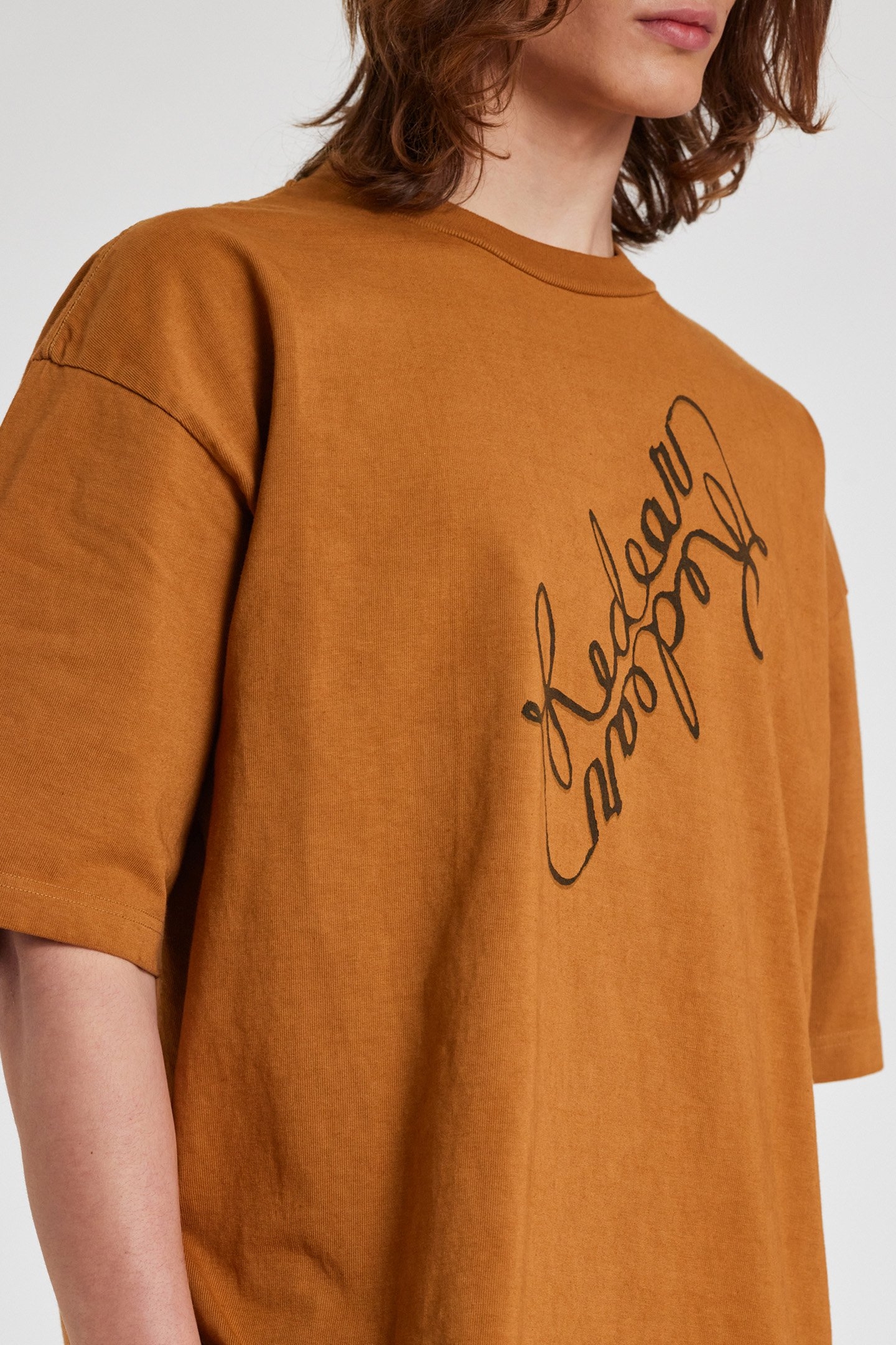 MENS ORANGE TSHIRT FISHING LINE PRINT OCHRE 5