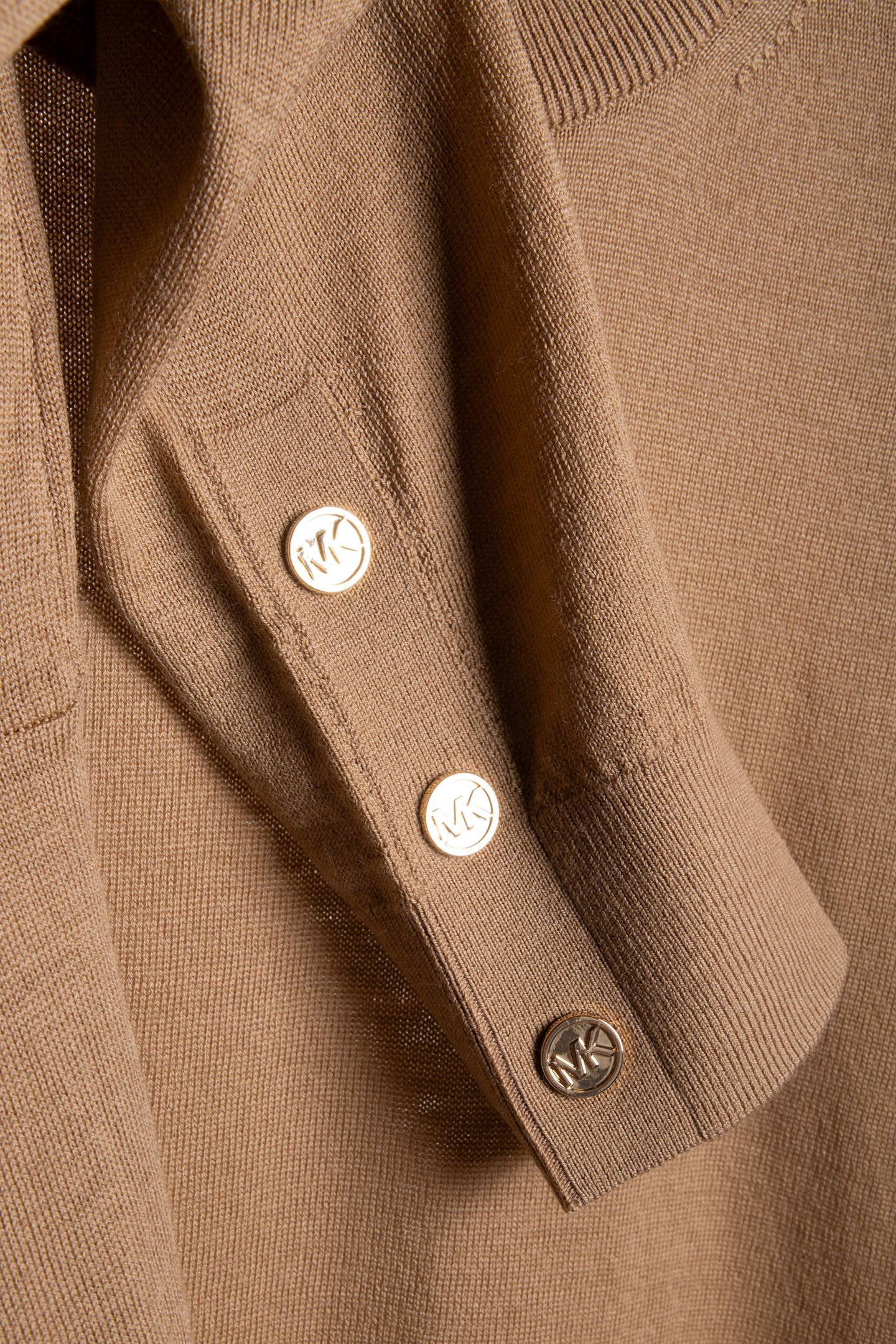 MERINO BUTTON SLV LS SWEATER DARK CAMEL 4