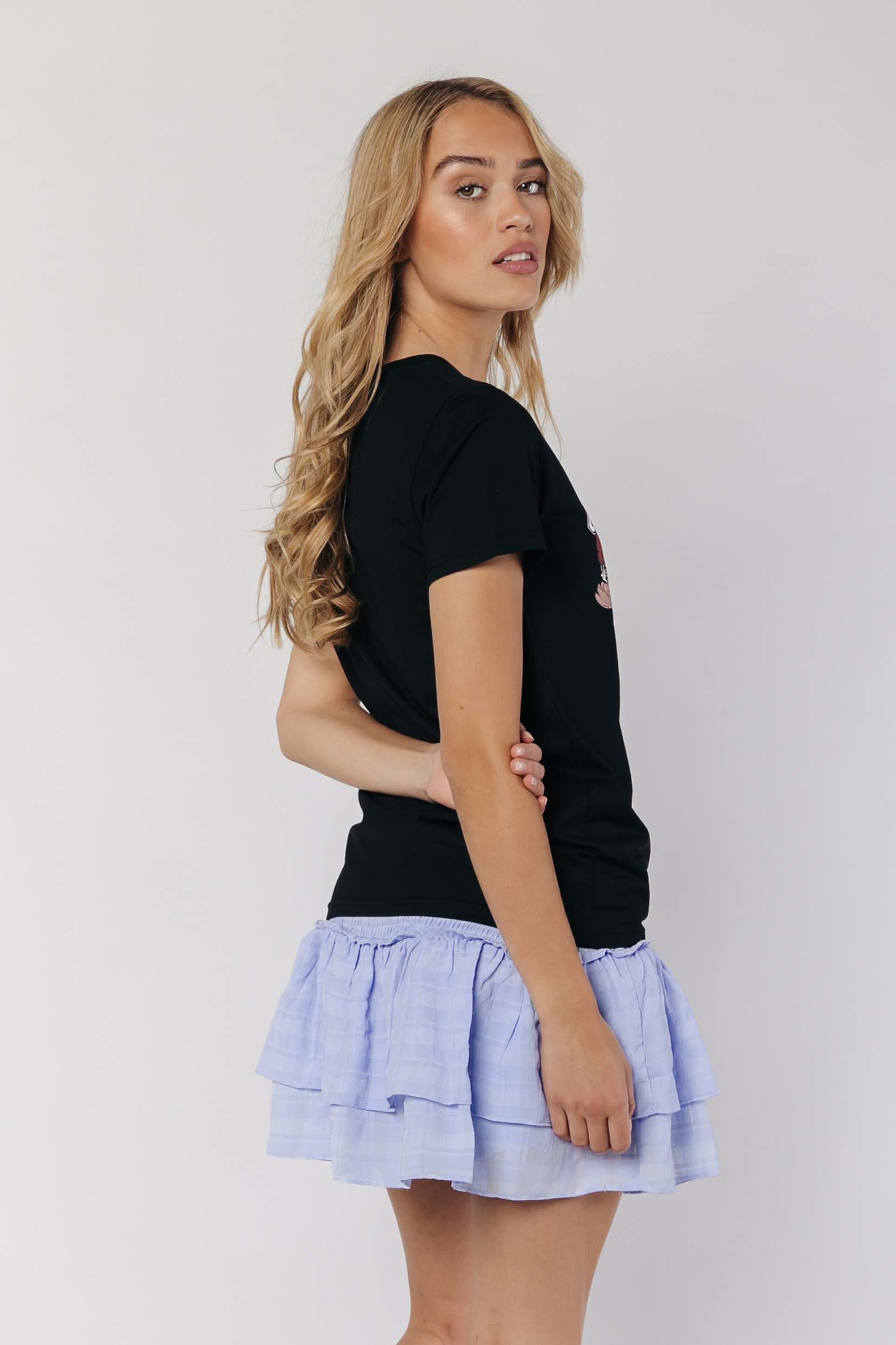 MIGGY CHECK TEXTURE LAYER SKORT SOFT BLUE 2