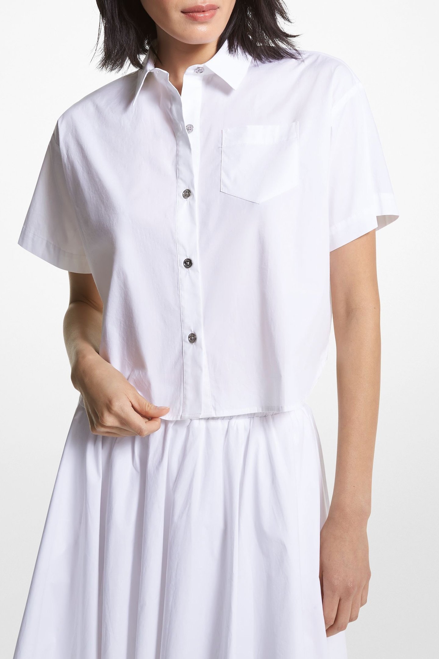 CROPPED BUTTON DOWN SHIRT IN WHITE 1