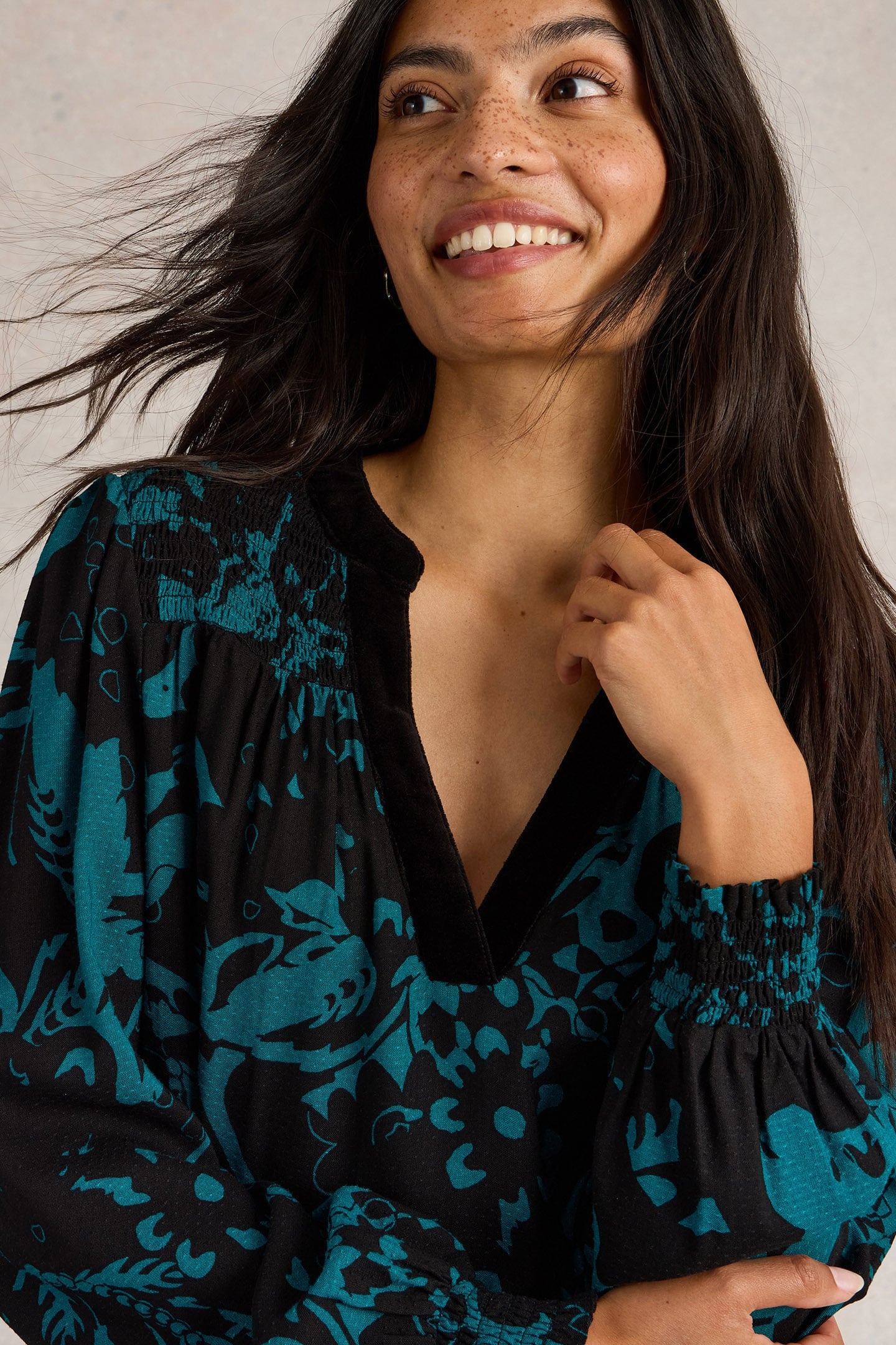 BAY PRINT LONGLINE TOP TEAL MULTI 4