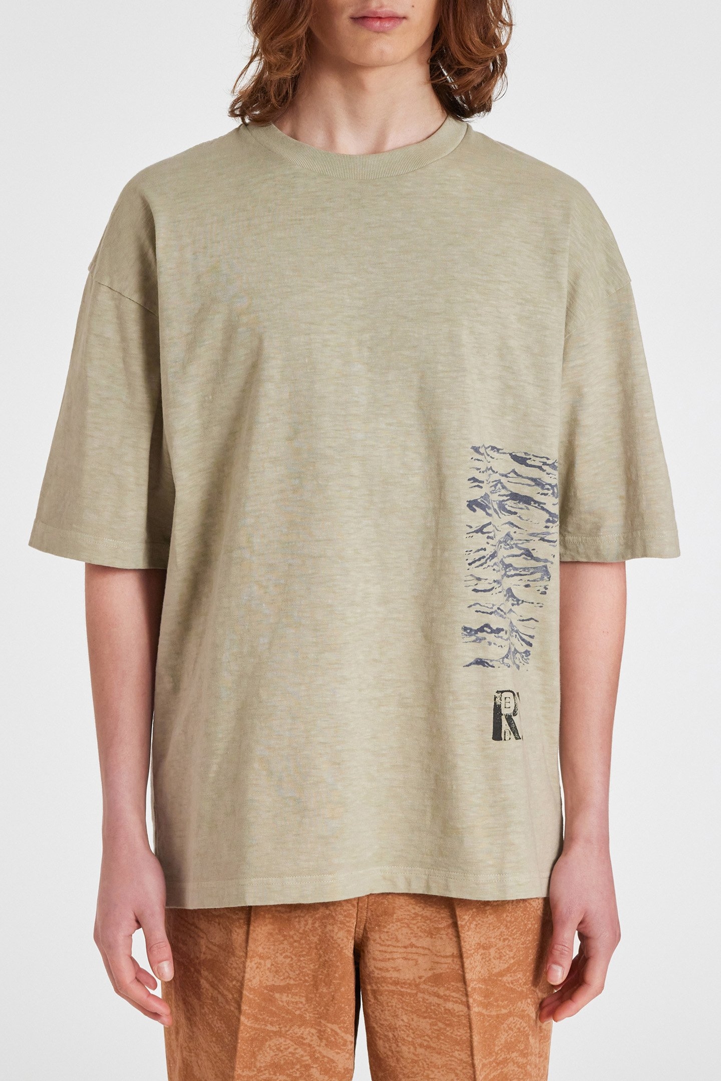 MENS GREY GREEN TSHIRT COASTAL PRINT GREY BEIGE 1